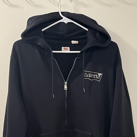 Levis Mens Black Full Zip Logo Hoodie Sweater Front Pockets Size Small - Picture 4 of 11